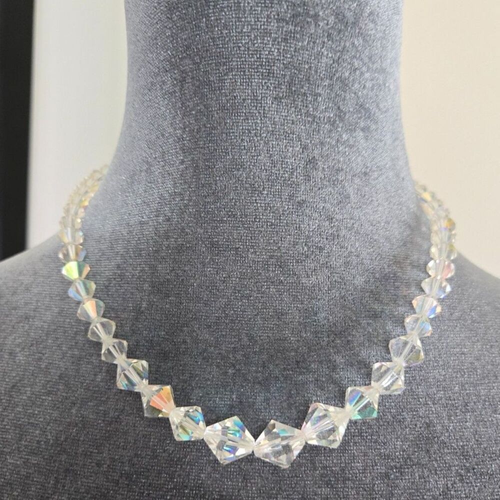 Vintage 1950s Aurora Borealis AB Crystal Iridescent Bead 16" Necklace